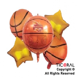 SET DE GLOBOS METALIZADO PELOTA BASQUET 5 UNIDADES X 1
